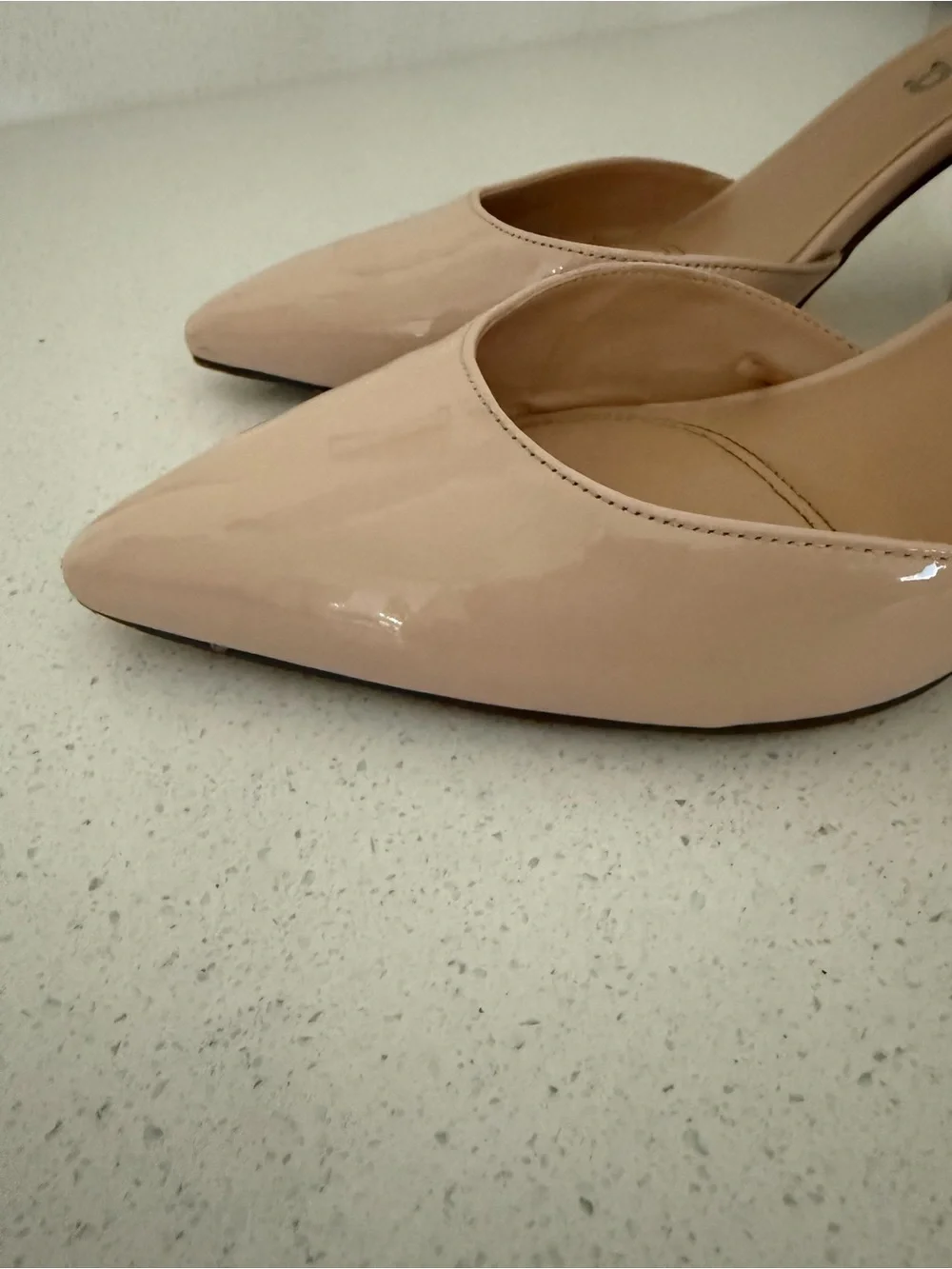 Unisa Beige Patent Pointed-Toe Ankle-Strap Heels